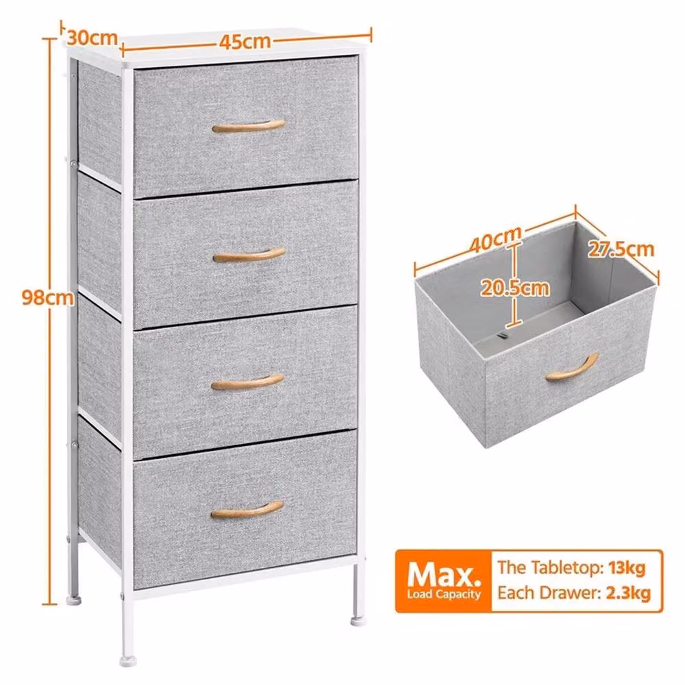 SPETLEK Grey 4-Drawer Chest of Drawers Storage Cabinet Unit – 2