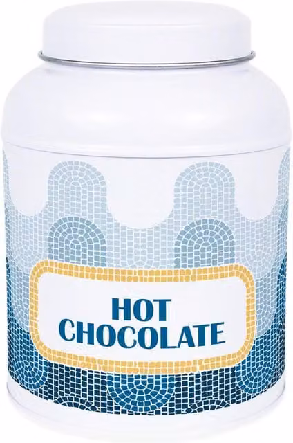 Purely Home Mosaic Waves Hot Chocolate Canister Metal Kitchen Storage Tin in Blue and White