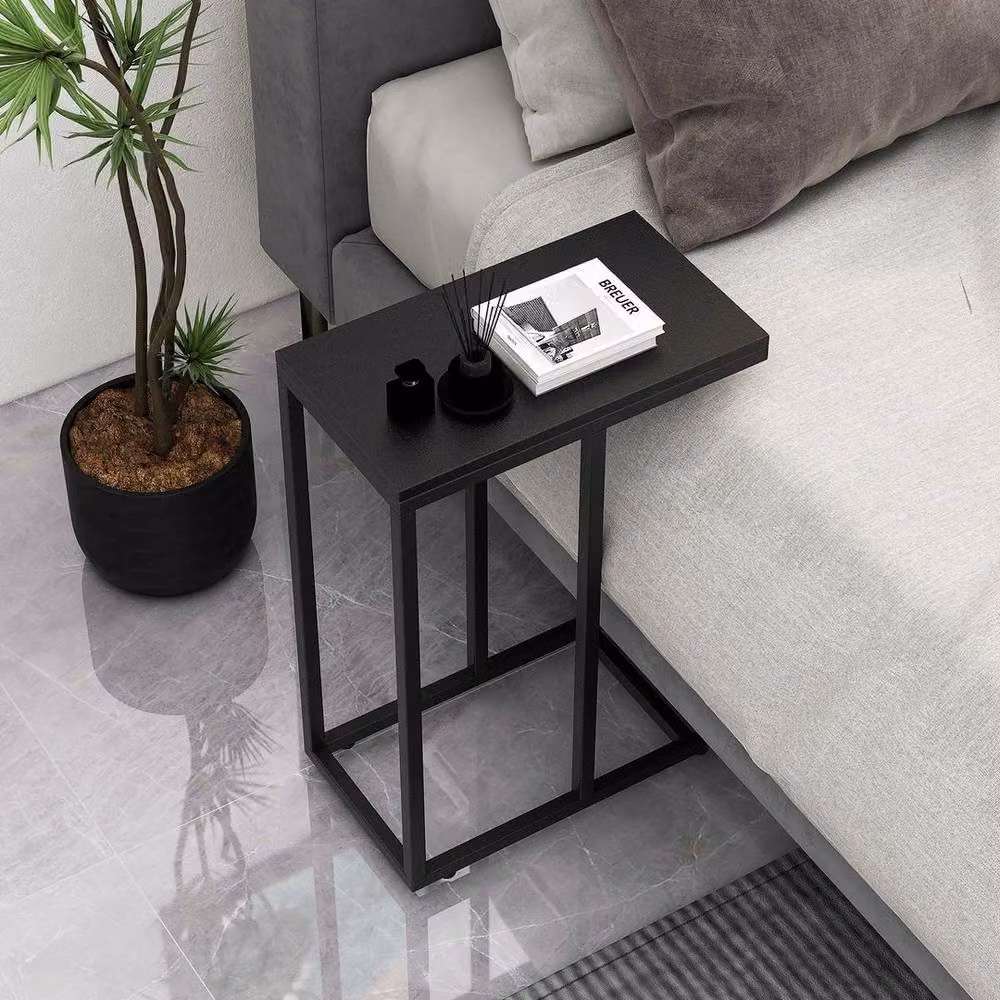 Kelvenix Modern Black Wood and Metal Sofa Side Table, Height: 64 cm, Width: 45 cm – 3