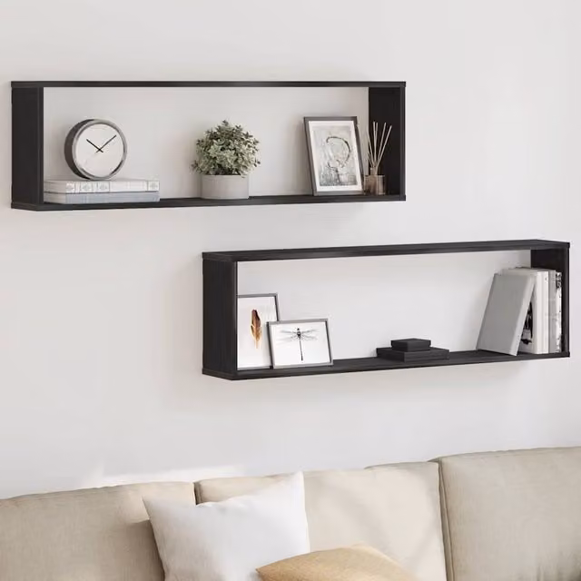 Berkfield Home Wall Mounted Cube Shelves, 2 Piece Black Oak MDF, W: 100 cm, D: 30 cm, H: 15 cm