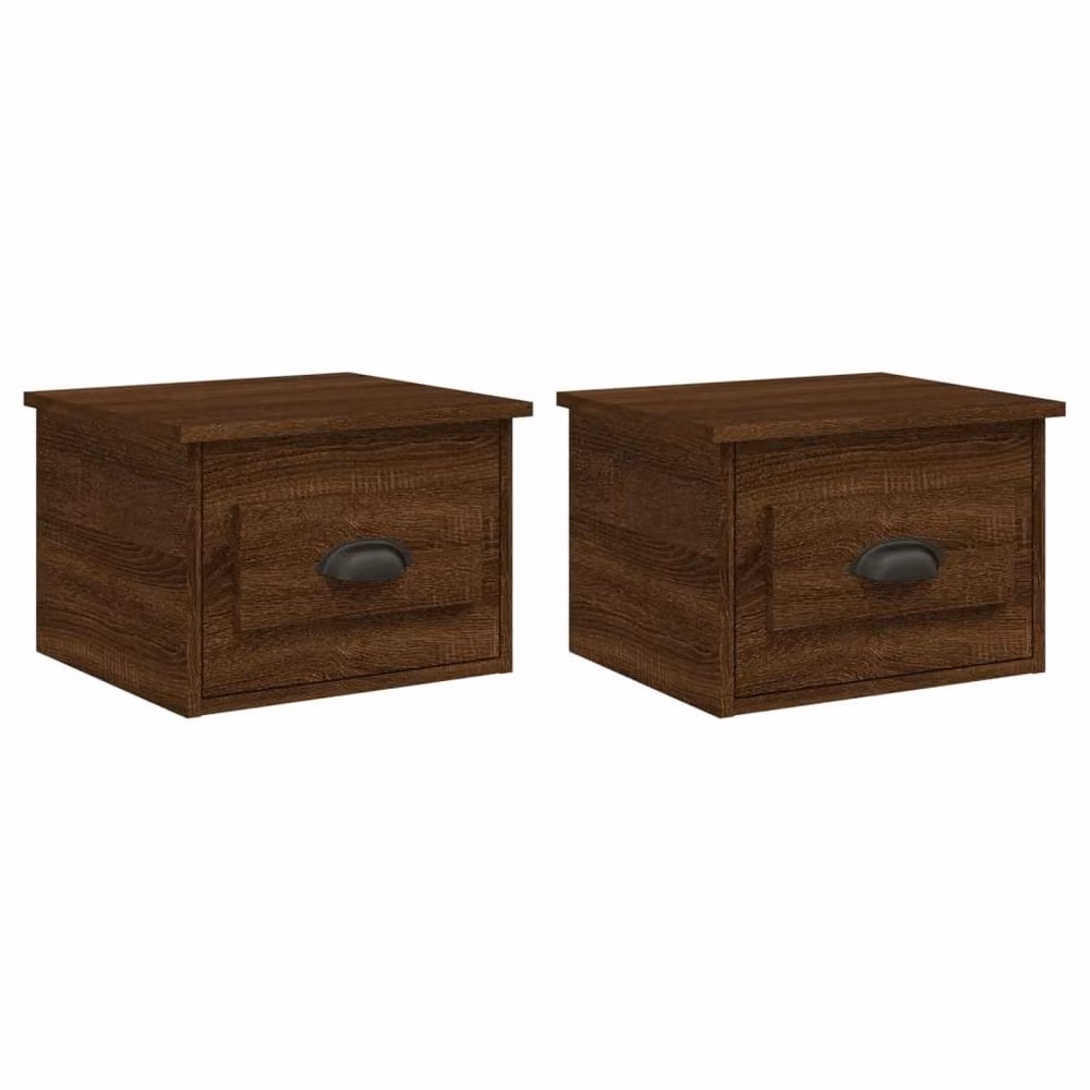 Berkfield Home Elegant Wall-mounted Bedside Cabinets, 2 Piece Set, Brown Oak, W: 41.5 cm, D: 36 cm, H: 28 cm – 2