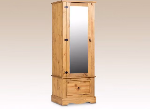 Core Products Corona Rustic Brown Waxed Pine Wardrobe with Mirrored Doors and Drawers