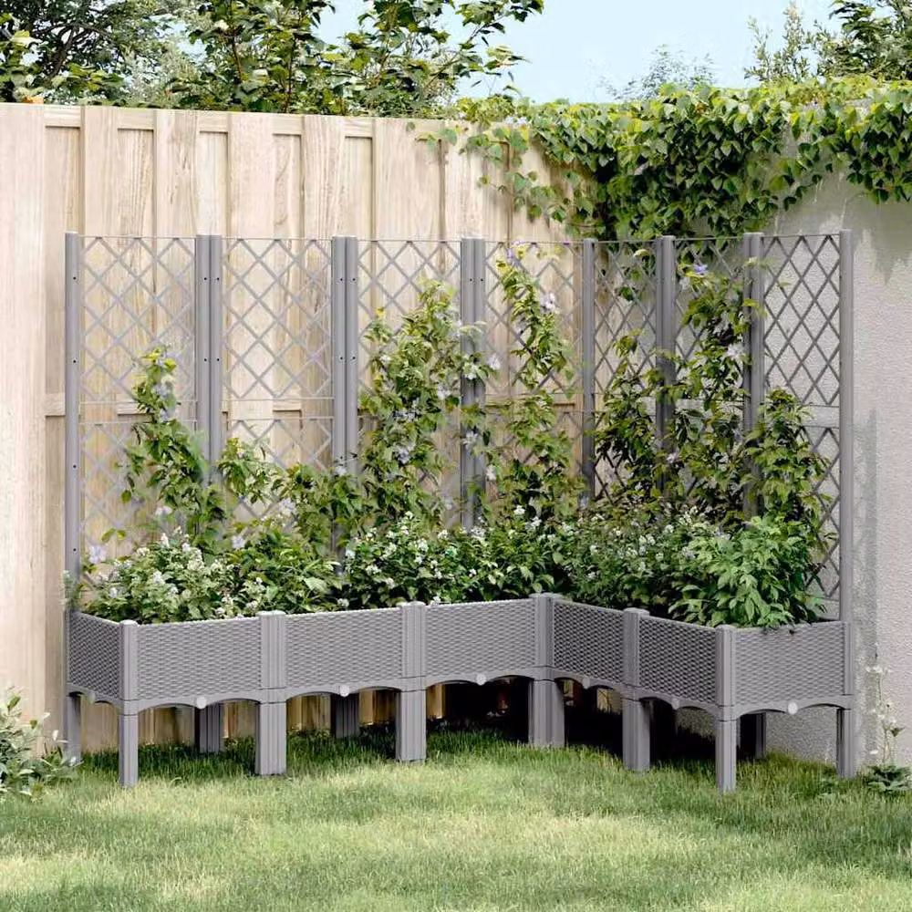 Berkfield Home Garden Planter with Trellis in Light Grey, W/D/H: 160 x 120 x 142 cm – 2