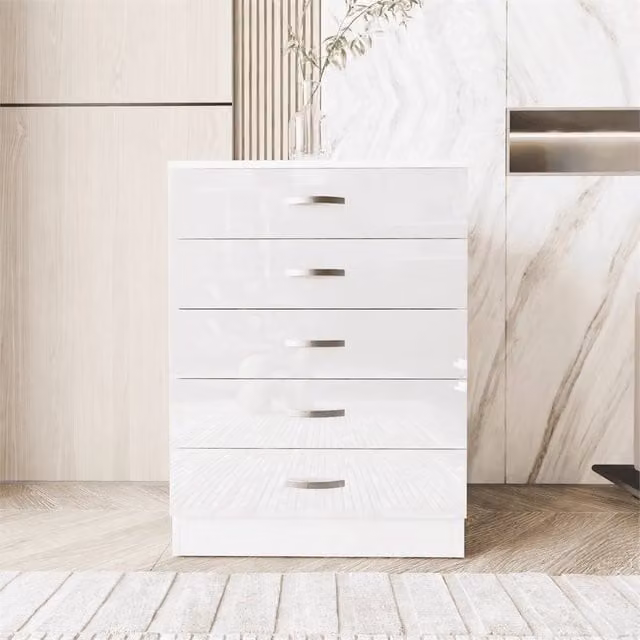 Nera Modern White Glossy Freestanding Bedroom Chest, H 80.0 x W 60.0 x D 40.0 cm