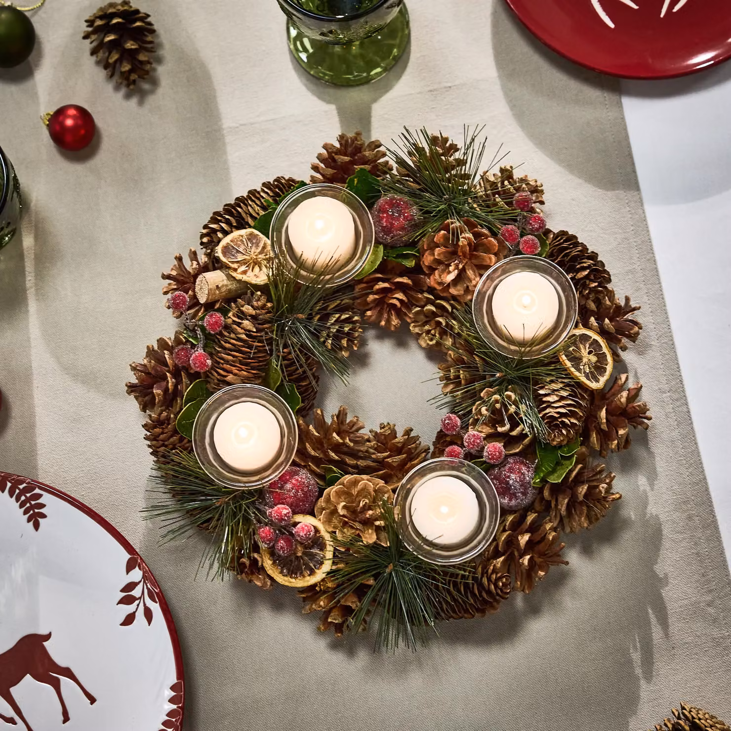 Dibor Citrus Spice Round Table Centrepiece Christmas Tealight Holder, Brown, Diameter: 30 cm – 2
