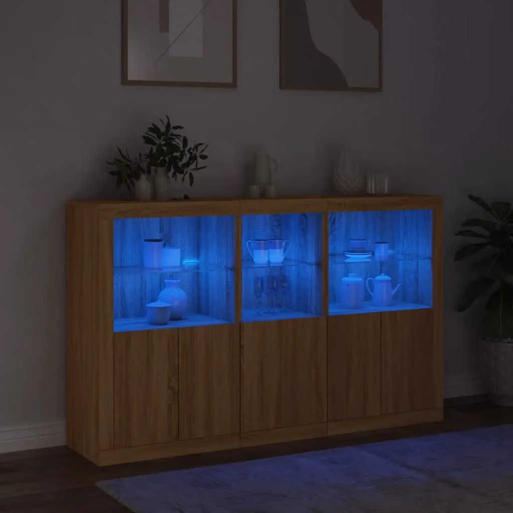 Berkfield Home Sonoma Oak Sideboard with Integrated LED Lights in Brown, W: 162 cm, D: 37 cm, H: 100 cm – 2