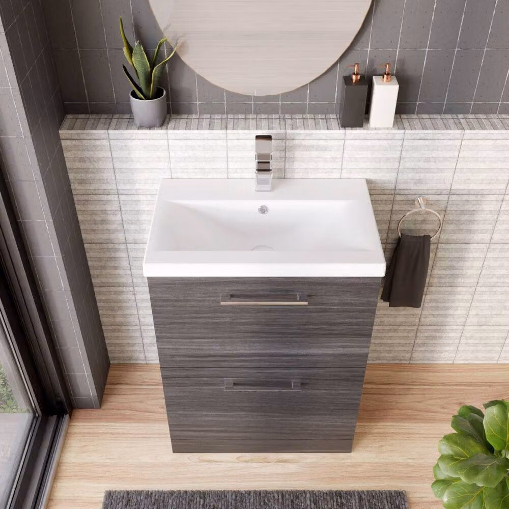Balterley Contemporary Floor Standing 2 Soft-Close Drawer Bathroom Vanity Unit with Mid-Edge Ceramic Basin, Anthracite Grey, Width: 60 cm – 3