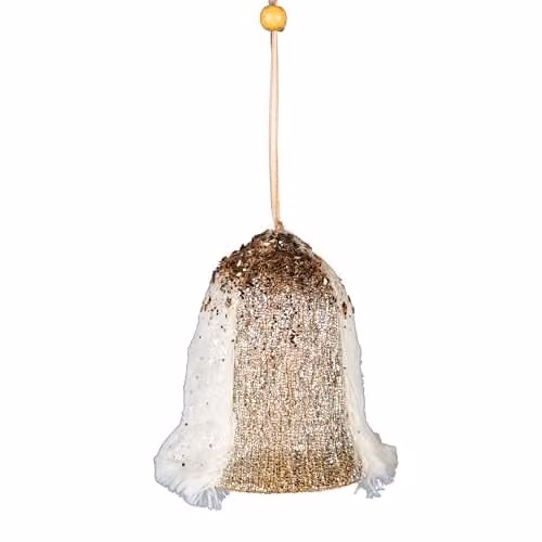 Shatchi Gold and White Christmas Bell Hanging Pendant Decoration
