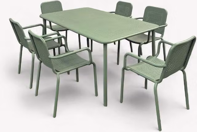 Royalcraft 7 Piece Rectangular Metal Dining Set in Matt Green