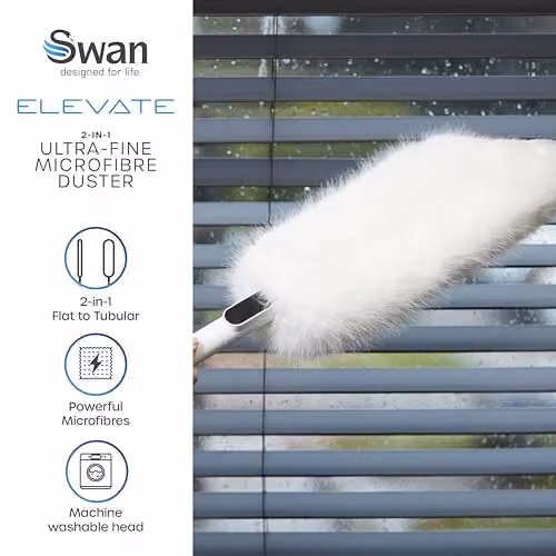 Swan 2-in-1 Microfibre Duster with Refillable Head in White – 2