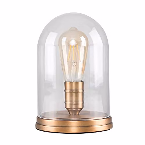 MiniSun Retro Industrial Table Lamp with Gold Brass Metal Base and Transparent Glass Dome – 1