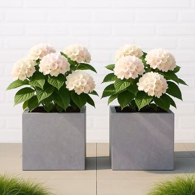 Set of 2 IDEALIST Grey Reinforced Stone Outdoor Garden Planter Pots, Diameter: 40 cm
