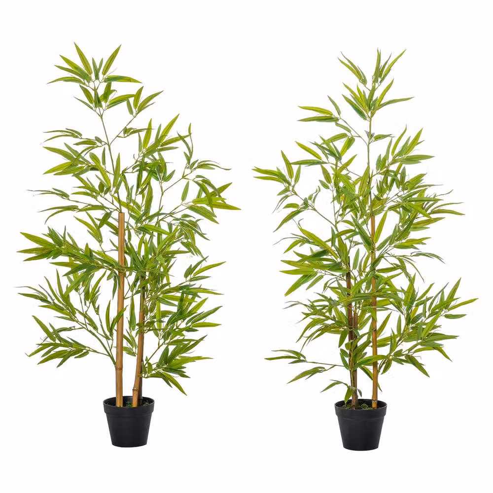 STILVORA Set of 2 Green Artificial Bamboo Trees with Pots, Height: 120 cm – 2