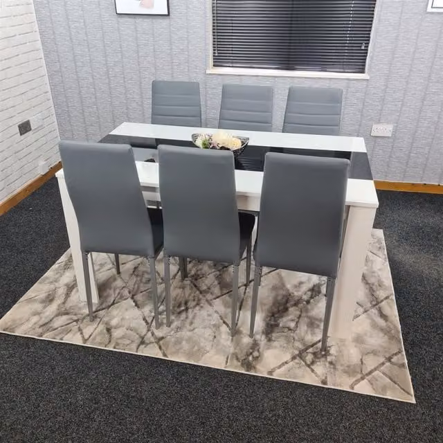 Kosy Koala Modern Dining Table Set with 6 Grey Chairs in Brown, White and Black