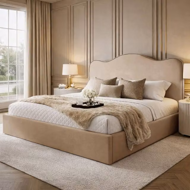 Desire Deco Angelito Upholstered Bed Frame in Beige Plush Velvet, Single