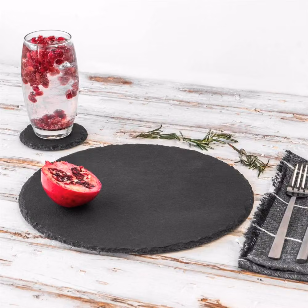 Havendro Argon Tableware 12-Piece Round Black Slate Placemats and Coasters Set, Diameter: 33 cm – 5
