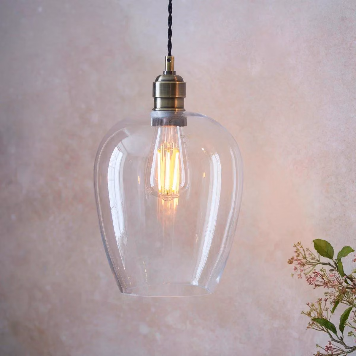 Netlighting LIVORNO Dimmable Single Pendant Ceiling Lamp with Yellow Transparent Glass and Brass or Chrome Finish – 2