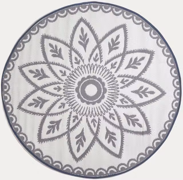 Homescapes Round Outdoor Rug in White and Grey Henna, Diameter: 180 cm