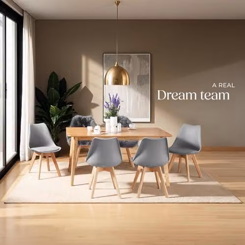 tectake Set of 4 Scandinavian Design Dining Chairs with Fabric Seats and Wood Legs in Grey – 2