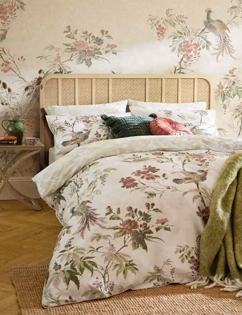 Laura Ashley Attleton Reversible Floral Mako Cotton Sateen Bedding Set, Green Multicolour, 200 x 200 cm