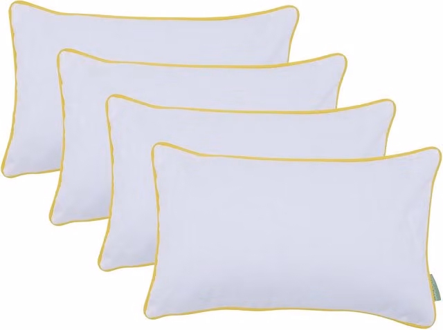 Gardenista White Rectangular Pillow with Yellow Piping and Removable Stain Repellent Cover, Pack of 4