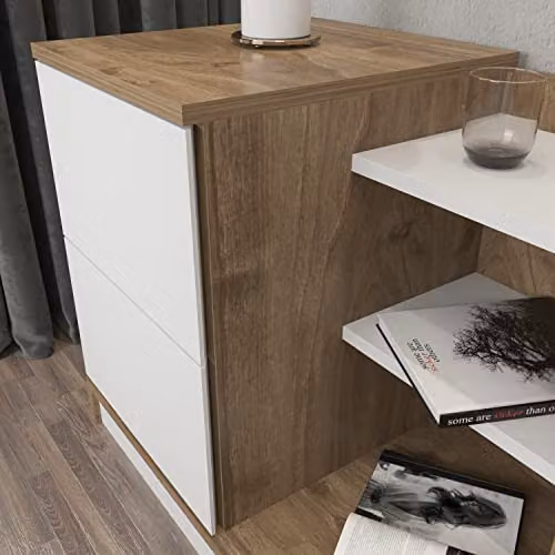 DECOROTIKA Rena Modern Wide Bedside Table with Drawer in White and Brown – 4