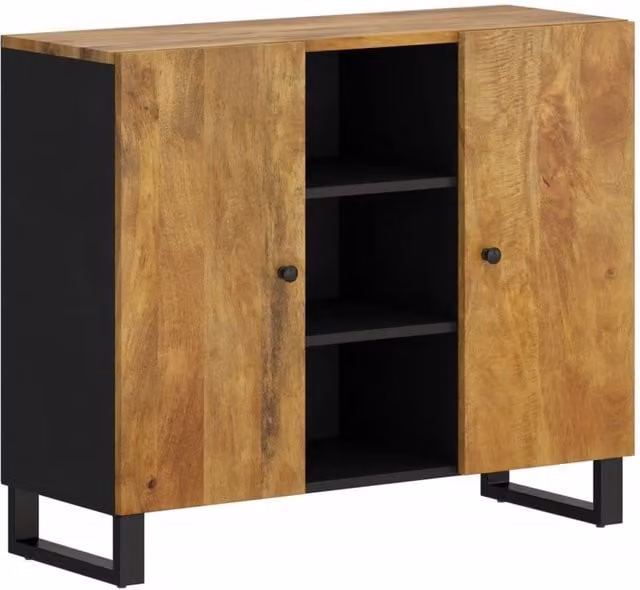 Berkfield Home Solid Mango Wood Sideboard with 2 Doors in Brown, W/D/H: 90 x 33 x 75 cm