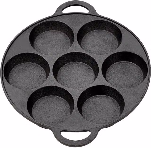 Kelvenix Black Cast Iron 7 Hole Non-stick Frying Pan