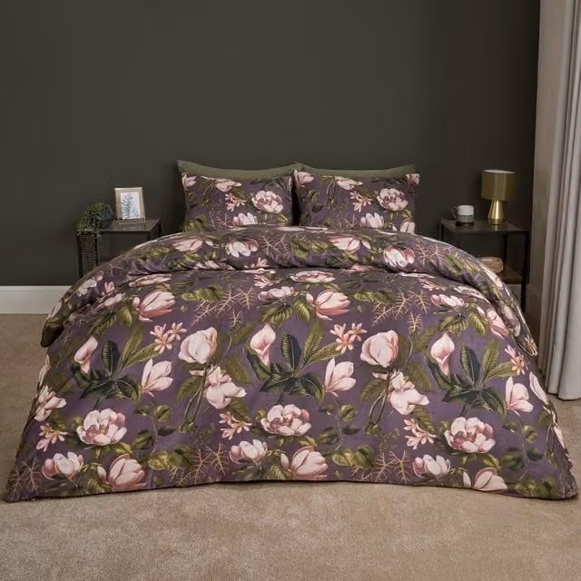 OHS Reversible Floral Print Duvet Cover Set, Purple, 200 x 200 cm