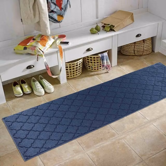 RugsbyDesire Blue Modern Graphic Rectangular Non-Slip Washable Polypropylene Runner, W: 60 cm, L: 220 cm