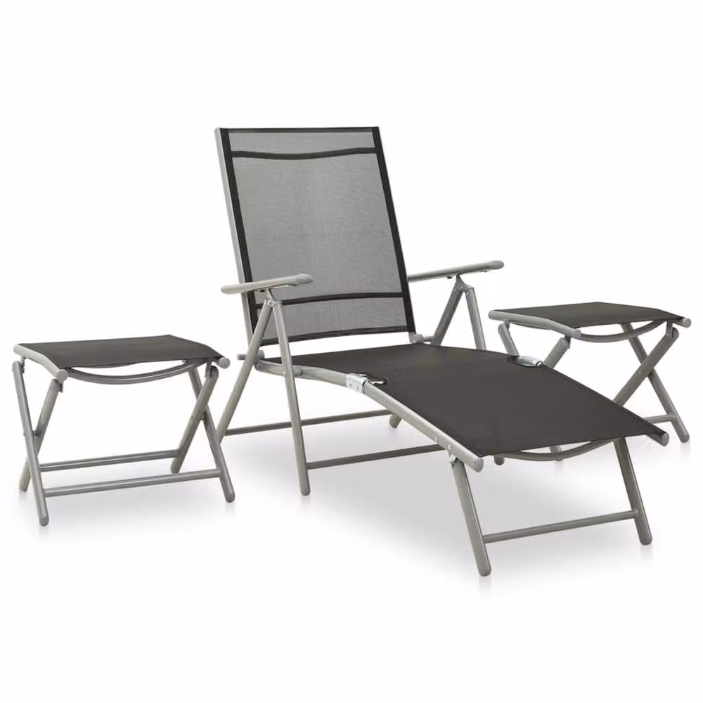 Berkfield Home 3 Piece Garden Lounge Set with Textilene and Powder Coated Aluminium in Black and Silver – 1