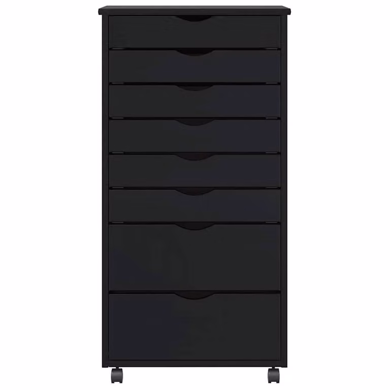 Berkfield Home MOSS Rolling Cabinet with Drawers in Black Solid Pine Wood