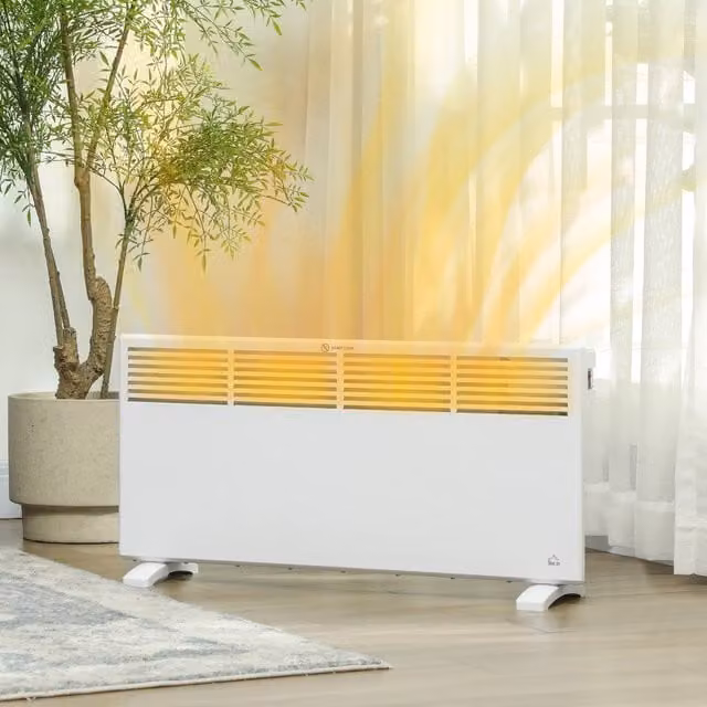HOMCOM Portable White Convector Panel Heater with Adjustable Thermostat and Overheat Protection
