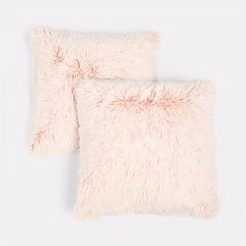 OHS Set of 2 Fluffy Two Tone Plush Square Cushion Covers, Pink, W/D/H: 45 x 45 x 45 cm