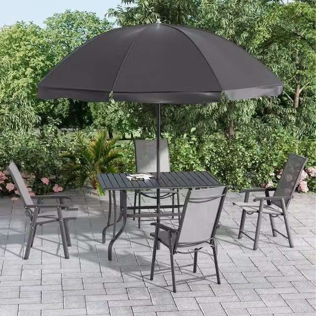 Livingandhome Modern Rectangular Metal Garden Table and 4 Foldable Chairs Set in Matt Grey, W: 120 cm