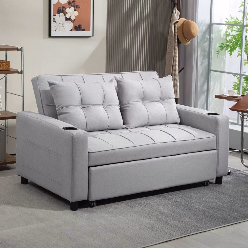 FORGEVIO 2 Seater Pull Out Sofa Bed in Grey with Fabric Upholstery and Metal Frame, W/D/H: 157 x 91 x 90 cm – 2