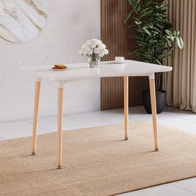 Vida Designs Batley 4 Seater Square Dining Table in White MDF and Solid Beech Wood