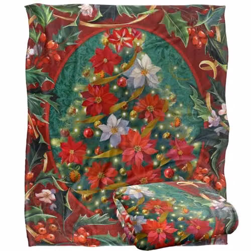 JQ Licensing Spirit of Christmas Poinsettias Silky Touch Super Soft Throw Blanket, White, W: 152 cm, D: 127 cm – 1