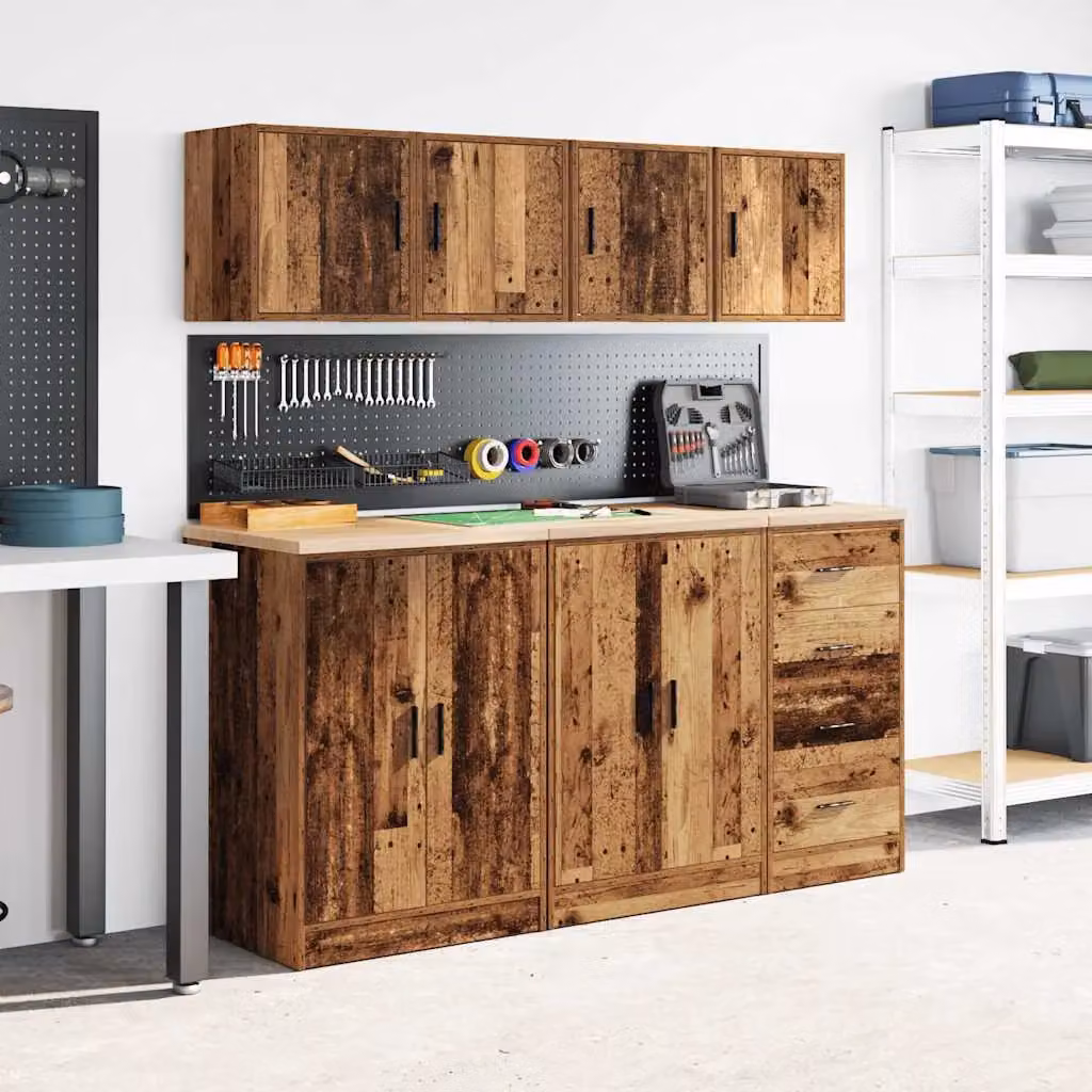 Berkfield Home Garage Wall Cabinets, 2 Piece Set in Brown Old Wood Engineered Wood – 3