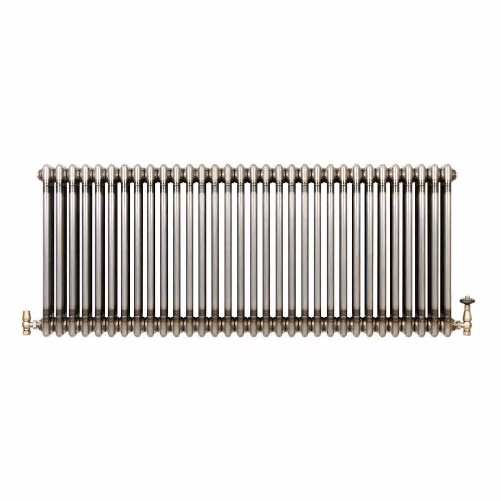 Monstershop Traditional 3 Column Carbon Steel Radiator and Valves in Silver with Wall Brackets and Thermostat Head, W/H: 60 x 146 cm – 2