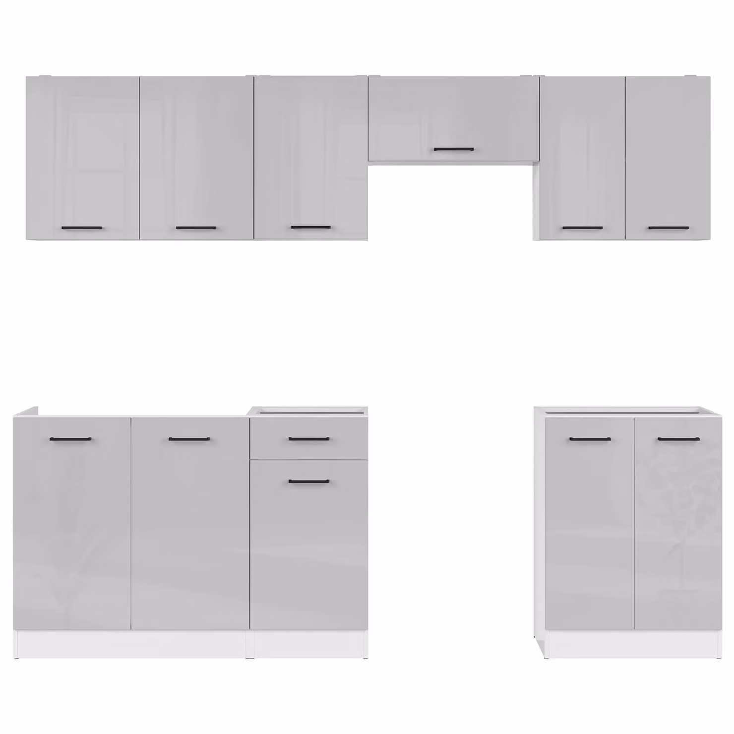 Heze Furniture Summer 7 Unit Kitchen Cabinet Set in Light Grey Gloss, Width: 240 cm – 2