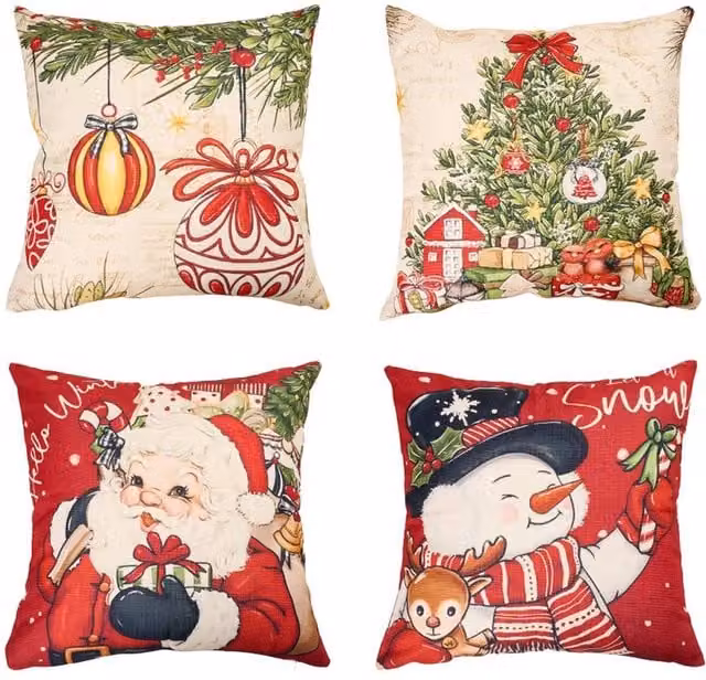 Living and Home Christmas Themed Multicolour Plush Decorative Square Pillow Case