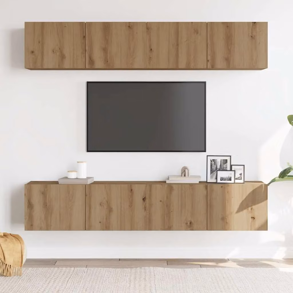 Berkfield Home Artisan Oak Wall Mounted TV Cabinets, 4 Piece Set in Brown – 2