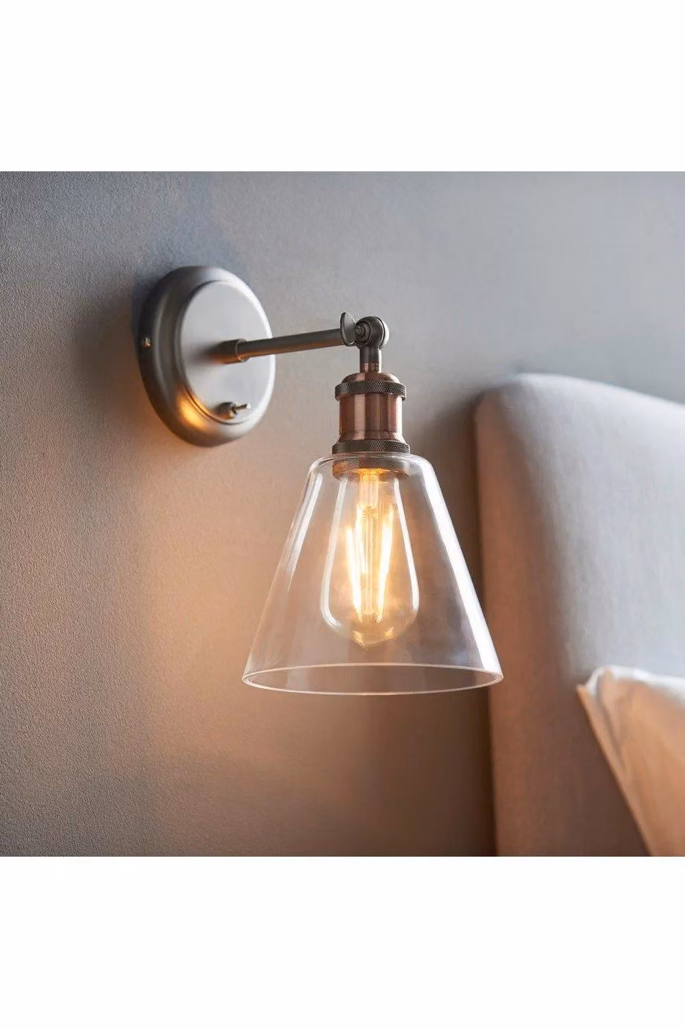 Netlighting Hal Metal Wall Lamp in Grey with Copper and Transparent Glass Shade – 4