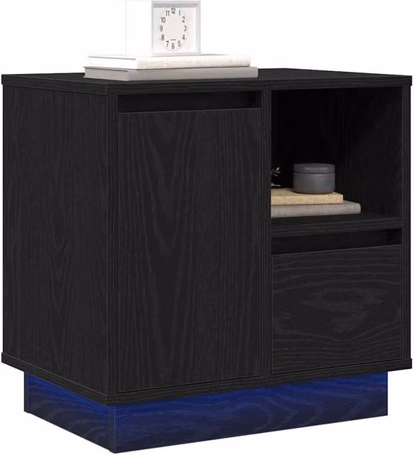 Berkfield Home Elegant Bedside Cabinet with Integrated LED Lighting in Black Oak, W: 50 cm, D: 34 cm, H: 50 cm – 1