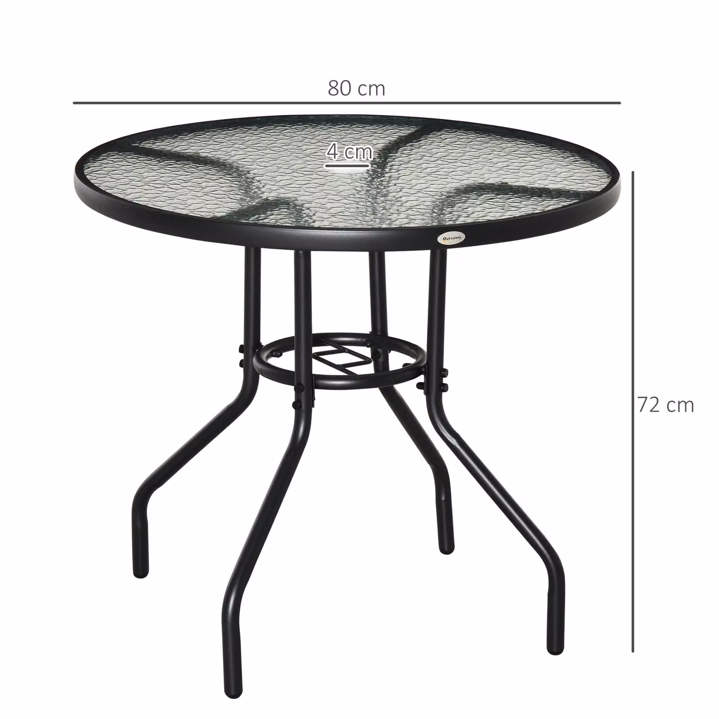 Outsunny Round Garden Dining Table with Tempered Glass Top and Parasol Hole, Black – 3