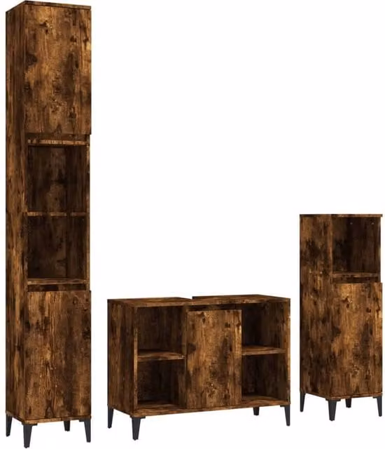 Berkfield Home 3 Piece Modern Bathroom Furniture Set in Smoked Oak Brown – 1