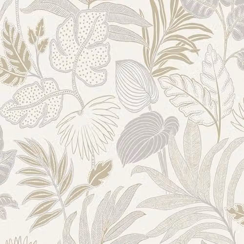 Grandeco Kew Botanical Leaves Beige Floral Textured Vinyl Wallpaper