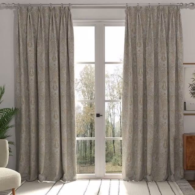 Tegola Made to Measure Floral Blackout Fabric Panel Curtain in Chenille Polyester, Available in Gold, Grey or Beige