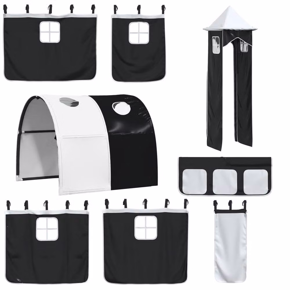 Berkfield Home Opaque Polyester Childrens Loft Bed Curtains with Tunnel and Tower in White and Black – 3